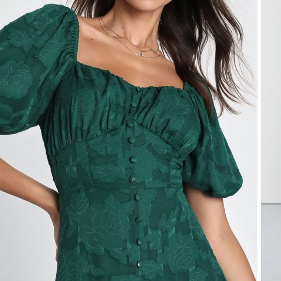 NWOT Lulus Everlasting Charm Emerald Green Floral Jacquard Midi Dress - Picture 5 of 9